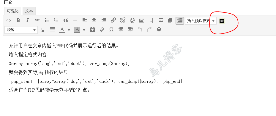 文章内运行PHP代码